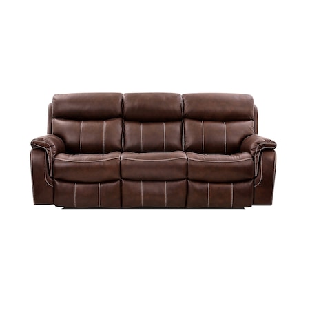 Armen Living Montague Dual Power Headrest and Lumbar Support Reclining Sofa in Genuine Brown Leather LCMN3BR